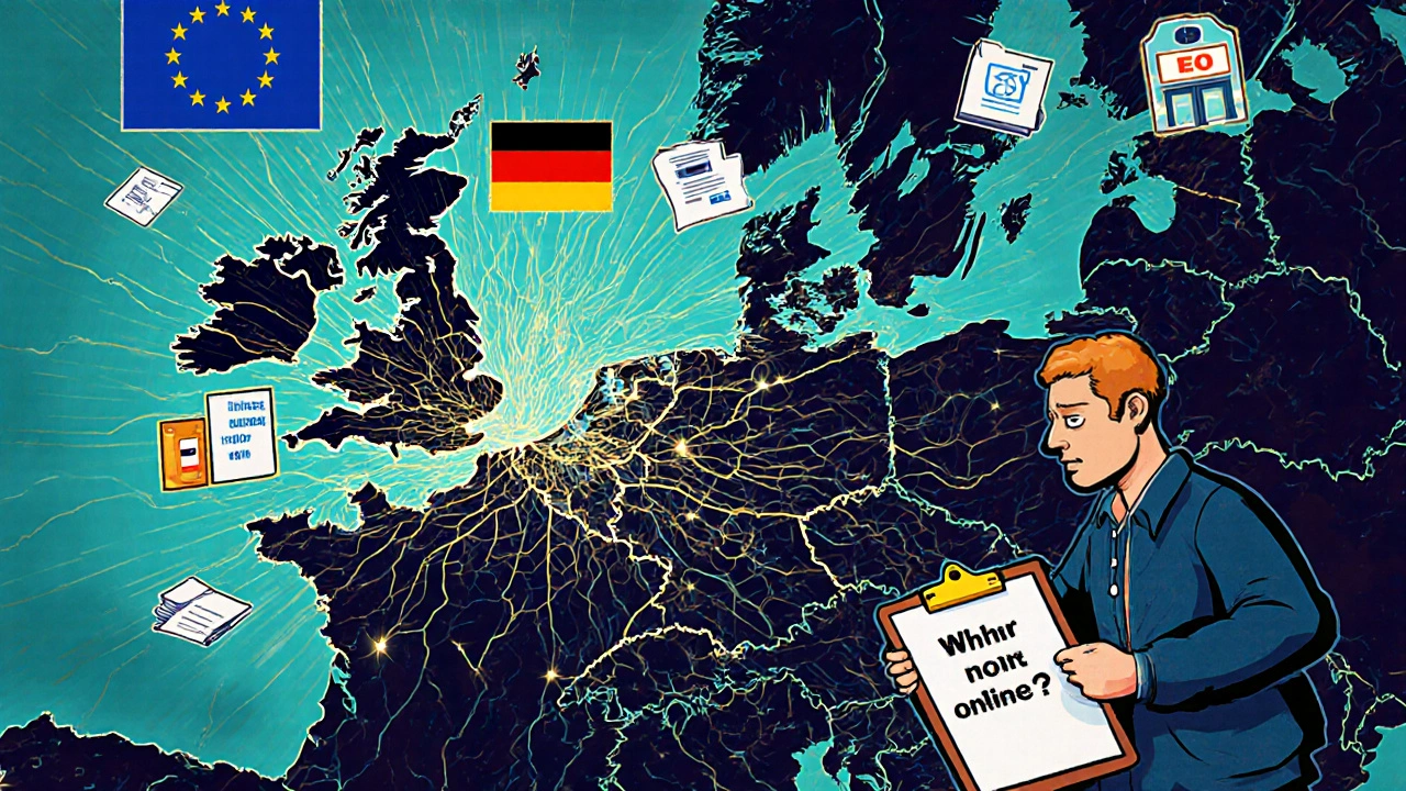 Europa mit digital vernetzten Ländern, während Deutschland in Papier und Kabeln verstrickt bleibt.