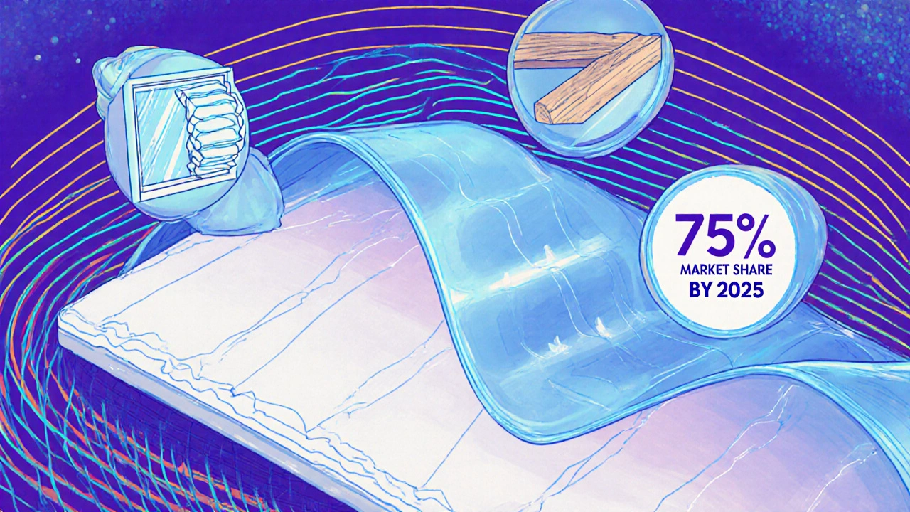 Intelligente Dachhaut mit sich anpassender Dampfbremse und saisonalen Farbwechseln in psychedelischem Stil.