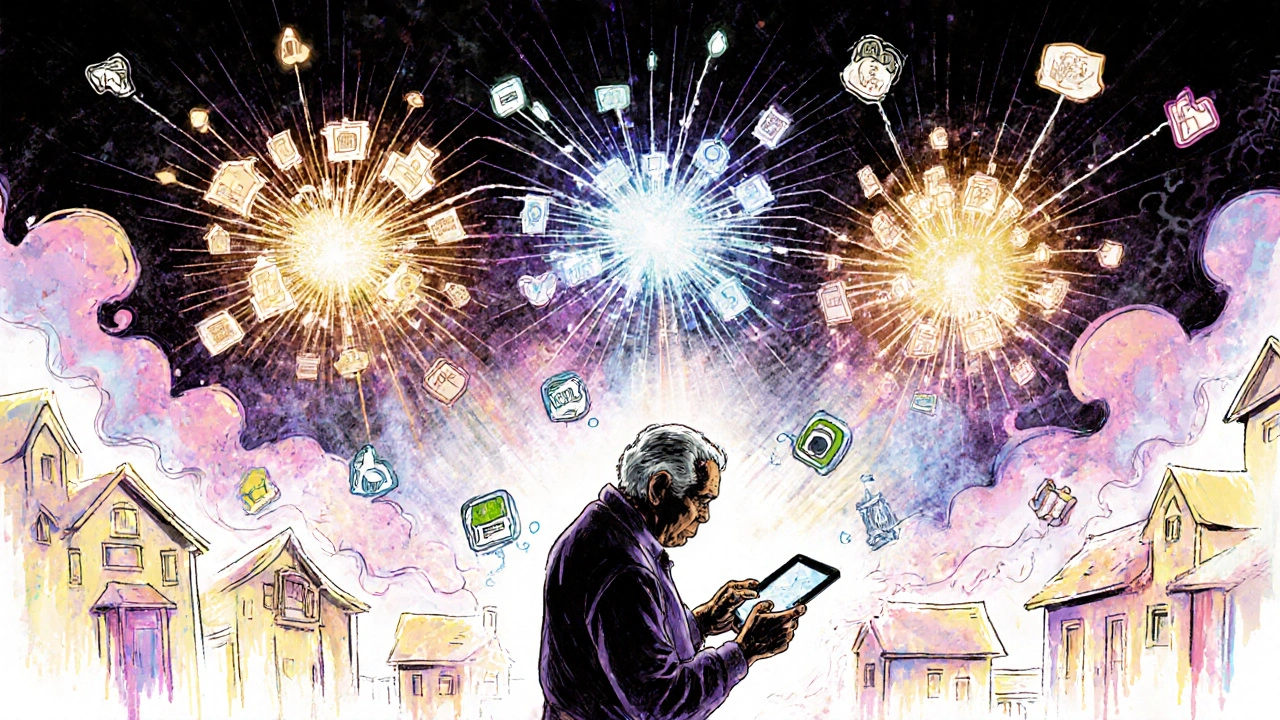 Drei dominante Immobilienplattformen als leuchtende Netzwerke, während kleinere Anbieter verschwinden.