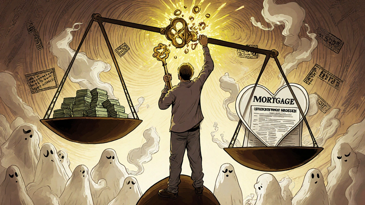 Ein Gewinner hält einen goldenen Schlüssel, während andere Angebote in Rauch aufgelöst werden.