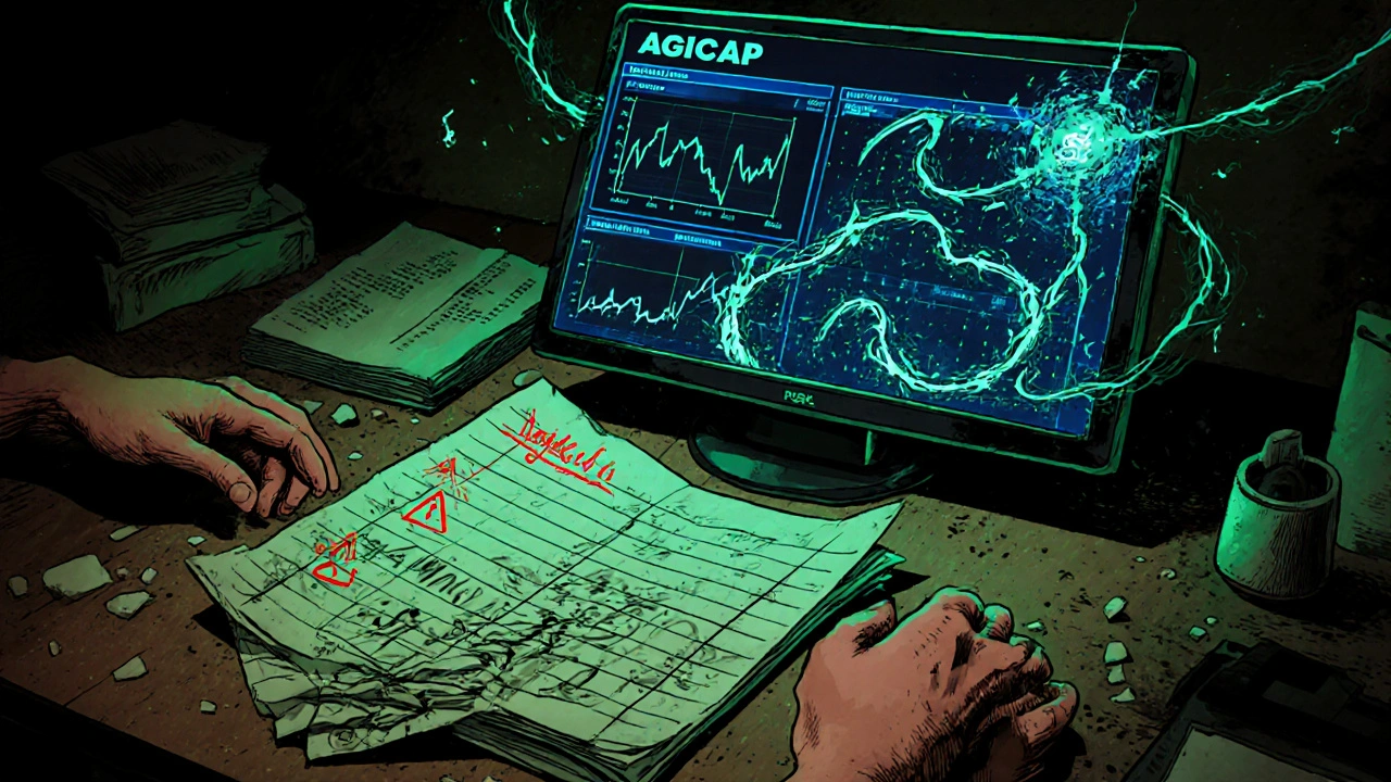 Veraltete Excel-Tabelle bricht zusammen, während eine digitale Cashflow-App mit leuchtenden Diagrammen als Rettung erscheint.