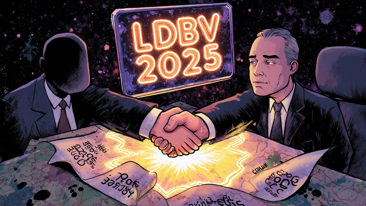 Ein Handshake über einer Karte Deutschlands, mit abblätternden Kostenkomponenten und einem digitalen 2025-Logo im Hintergrund.