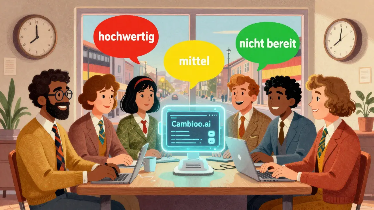 Immobilienmakler beobachten holographische Lead-Bewertungen, die von einem KI-Chatbot in bunten Blasen projiziert werden.