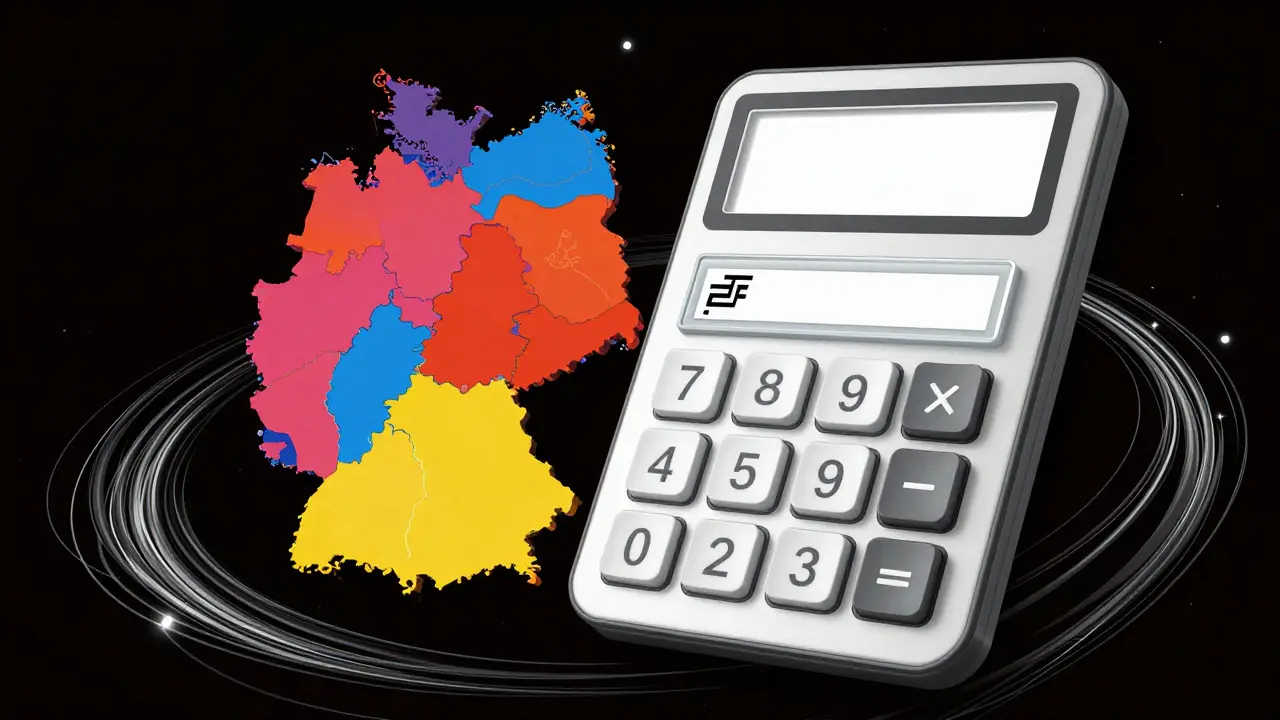 Digitaler Rechner mit Deutschlandkarte und Eingabefeldern