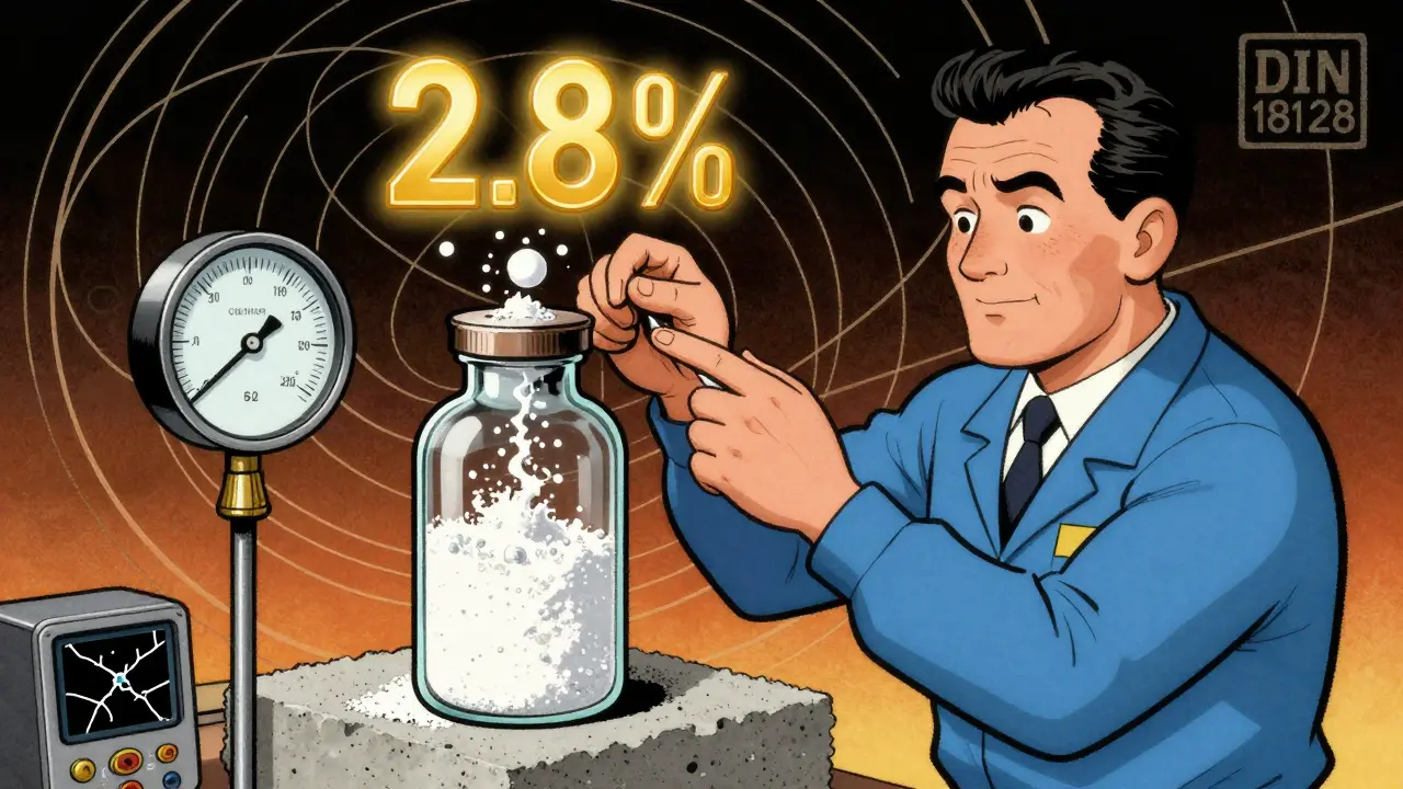 Ein Fachmann führt eine CM-Messung mit Calciumcarbid und Manometer an Beton durch.