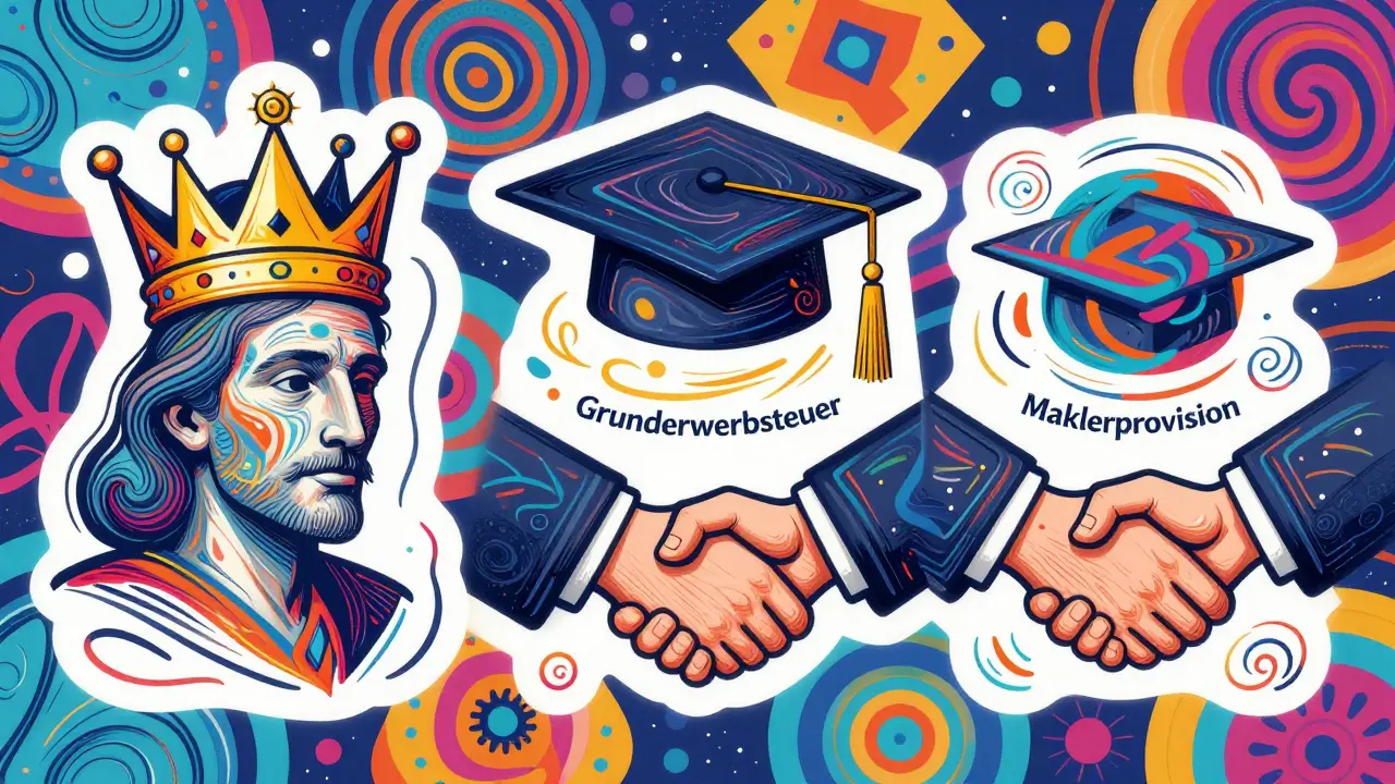 Steuer, Notarkosten und Maklerprovision als abstrakte Symbole