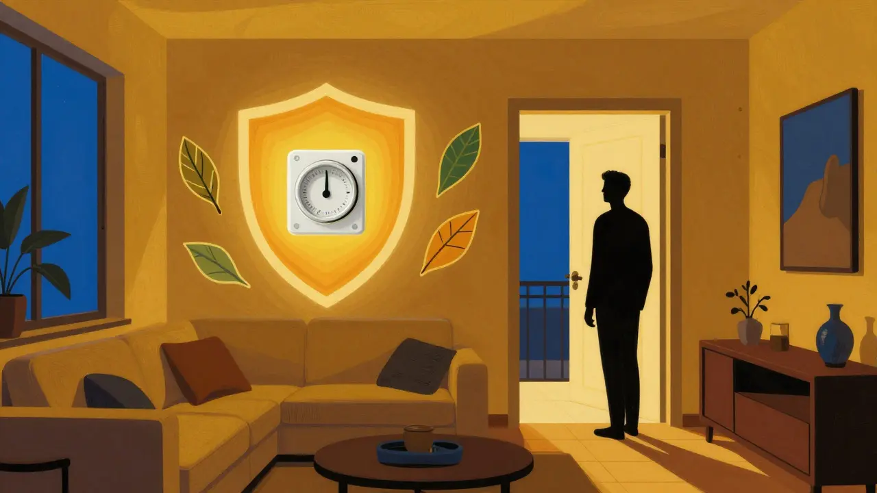 Automatisierte Heizung und Licht bei Ankunft in sicherem Zuhause.