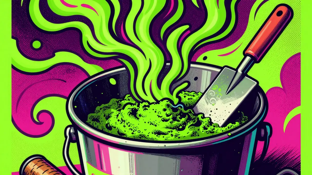 Detailansicht von Schnellzement mit psychedelischen Mustern.