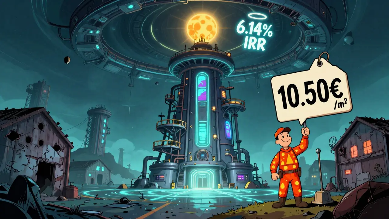 Hochmoderne Produktionshalle mit hoher Hallenhöhe, einzelner Mieter und pulsierender 6,14% IRR-Halo.