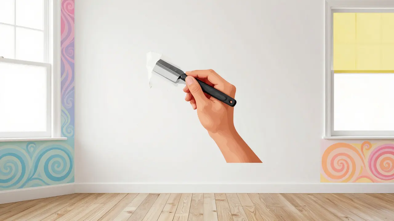 Wandrenovierung im Innenraum als farbenfrohe Illustration.