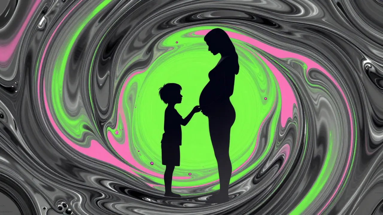 Abstrakte Darstellung der Auswirkungen von Bleibelastung auf Kinder und Schwangere.