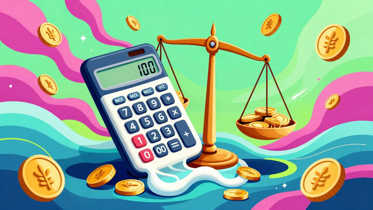 Abstrakte Darstellung von Mietberechnungen und staatlichen Fördergeldern.