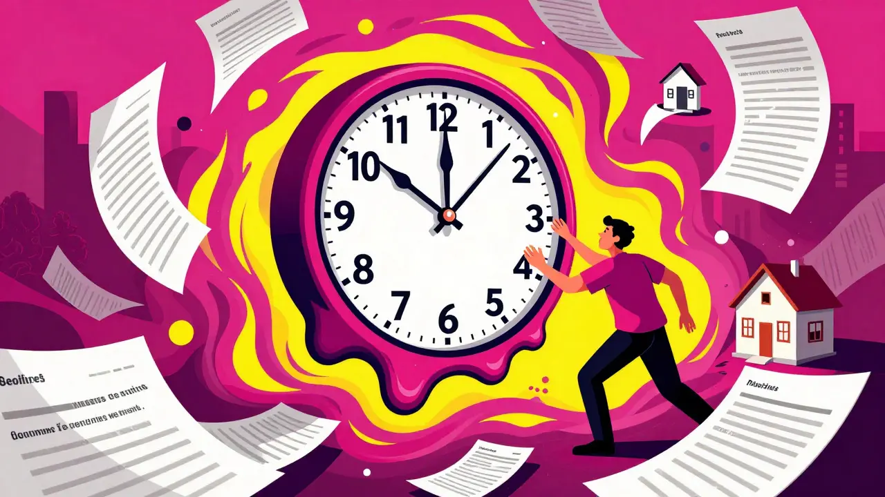 Stilisierte Darstellung einer schmelzenden Uhr, die auf die kurze Anfechtungsfrist hinweist.