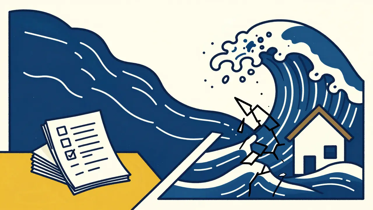 Dokument als Damm gegen Wasserschaden im Retro-Illustrationsstil