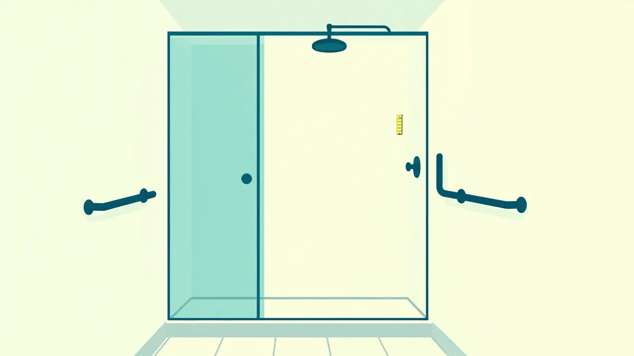 Modernisiertes Bad mit bodengleicher Dusche im Cartoon-Stil