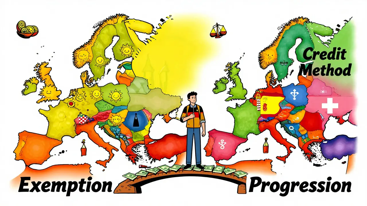 Grafik zeigt Unterschiede zwischen EU-Steuerbefreiung und Anrechnungsmethode