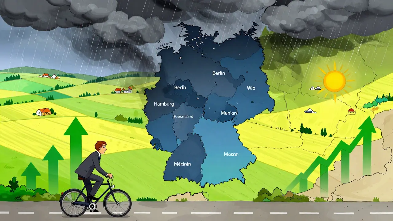 Karte Deutschlands: Städte vs. ländliche Rendite