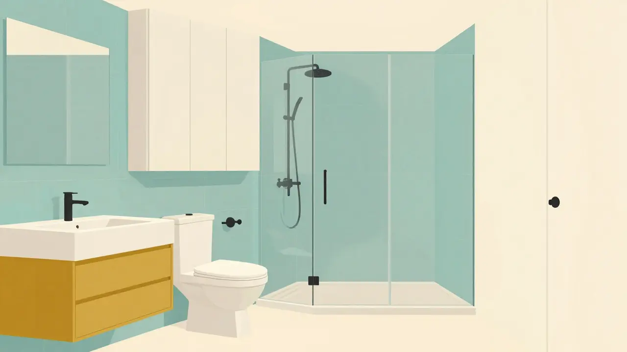Modernes, platzsparendes Bad mit Wandtoilette