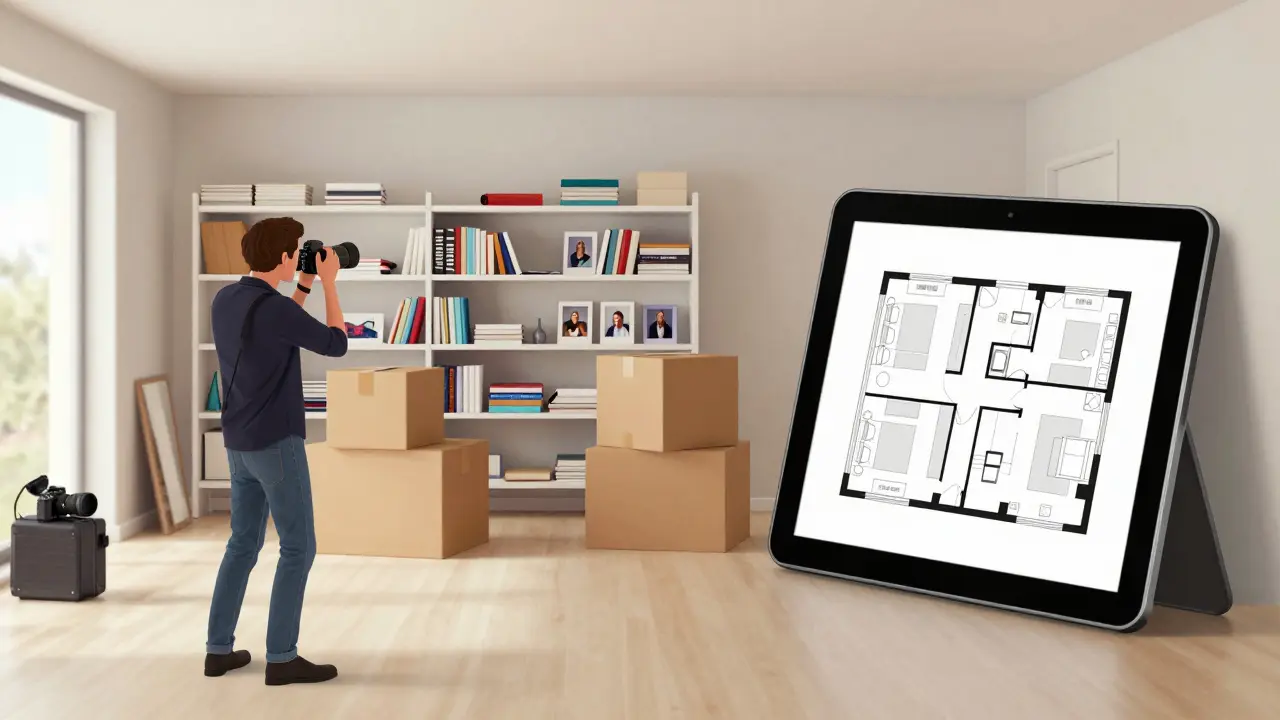 Professionell fotografiertes, aufgeräumtes Zuhause mit 3D-Grundriss
