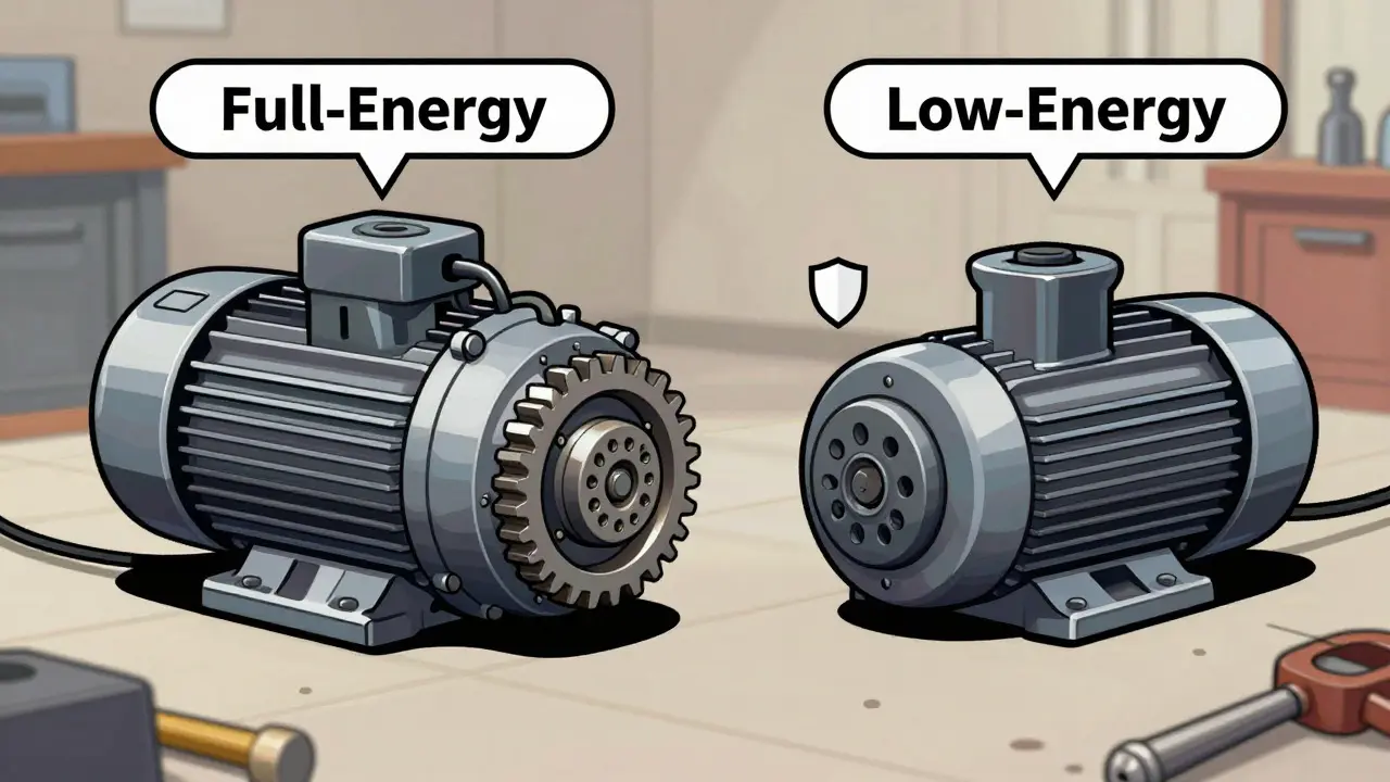 Illustration comparing bulky industrial and sleek low-energy door motors