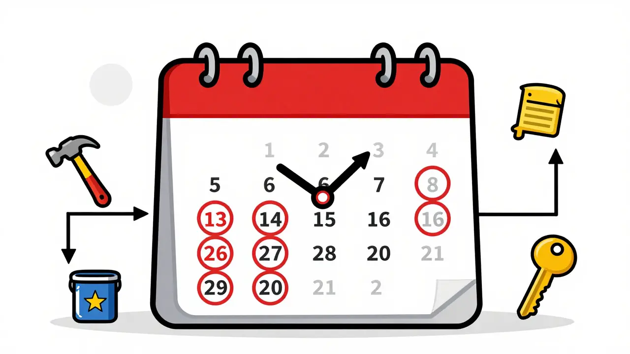 Kalender mit markierten Daten und Zeiger zeigt verbindliche Baustellen-Termine