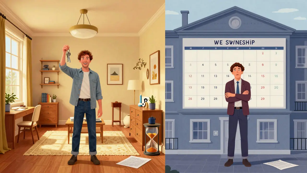 Vergleich Eigentum vs. Time-Sharing im Wes Anderson Stil