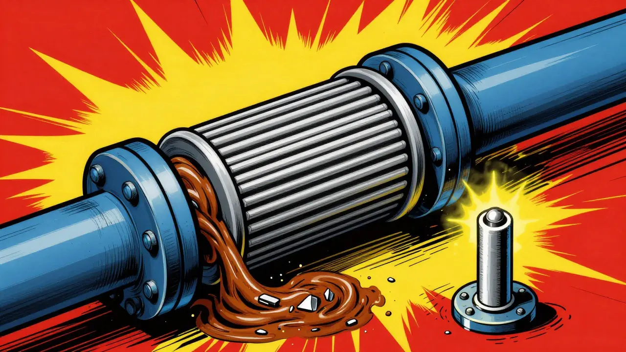 Zeichnung: Magnetfilter fängt Schmutzpartikel aus dem Heizkreislauf