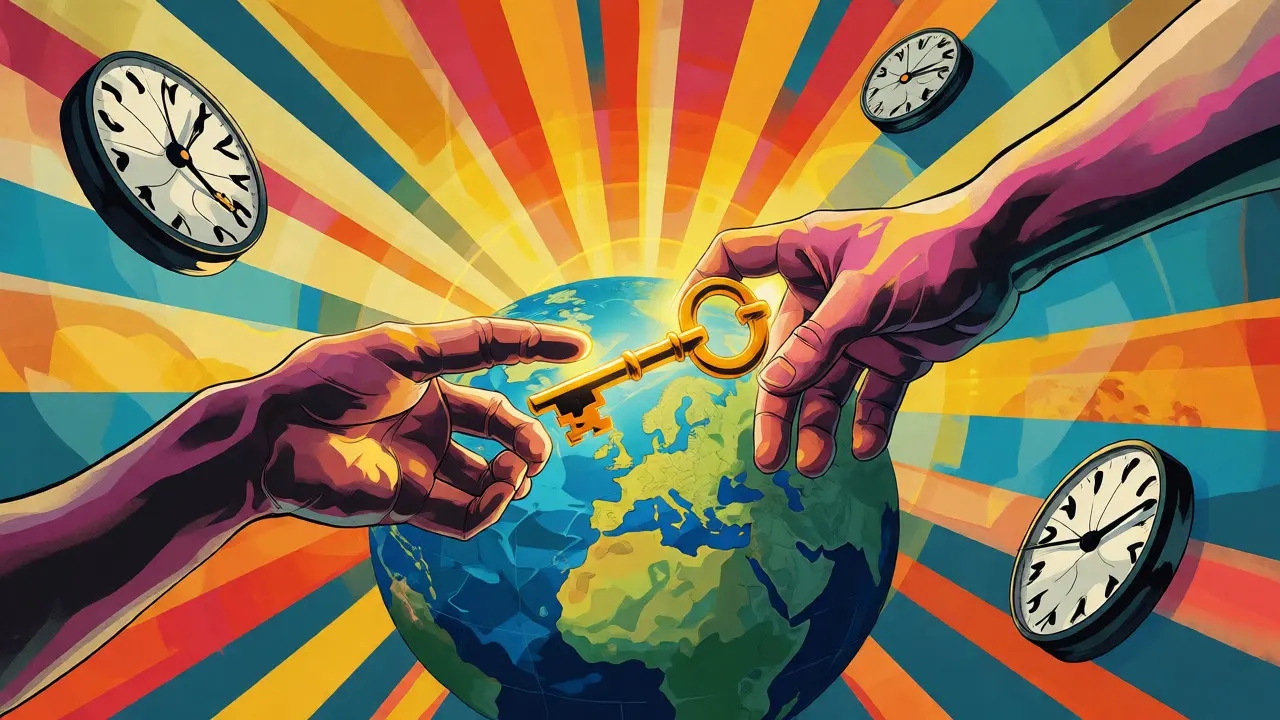 Abstrakte Darstellung von internationalen Steuerabkommen und Zeitmanagement.
