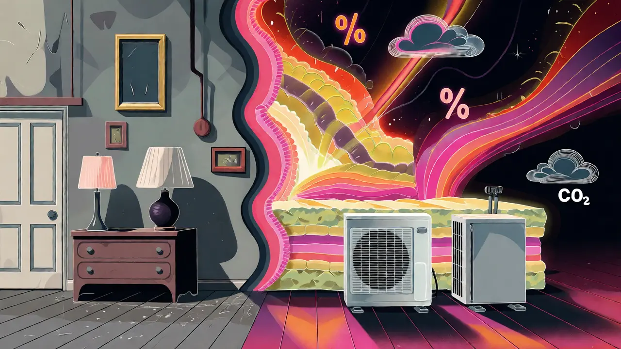Illustration des Unterschieds zwischen kosmetischer Renovierung und energetischer Sanierung mit Wertsteigerung.