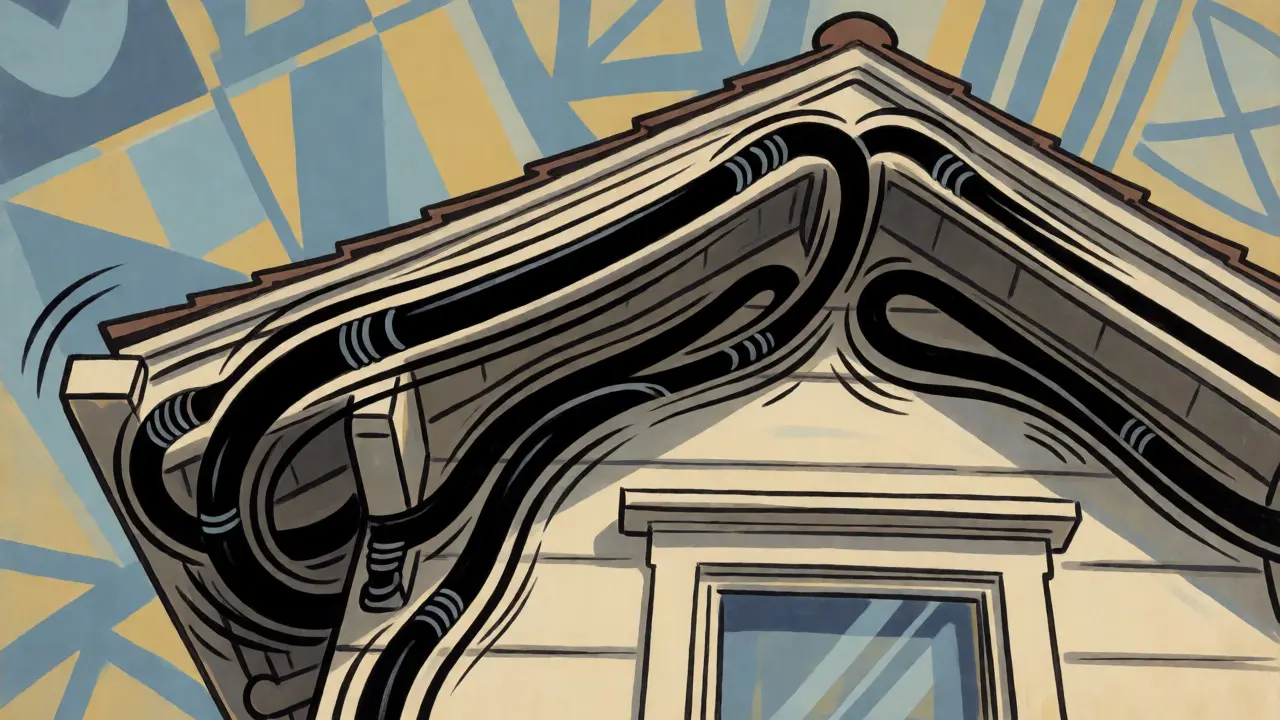 Künstlerische Darstellung sauber verlegter Kabelwege am Hausgiebel