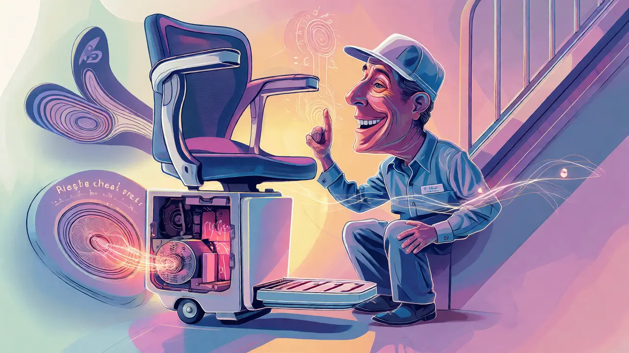 Techniker wartet Treppenlift im psychedelischen Illustrationsstil