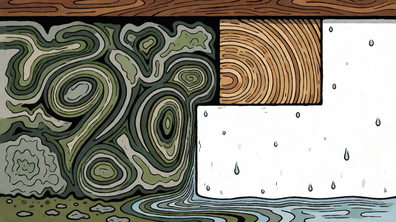 Vergleich von chemischer Sanierung und Materialaustausch im Cartoon-Stil