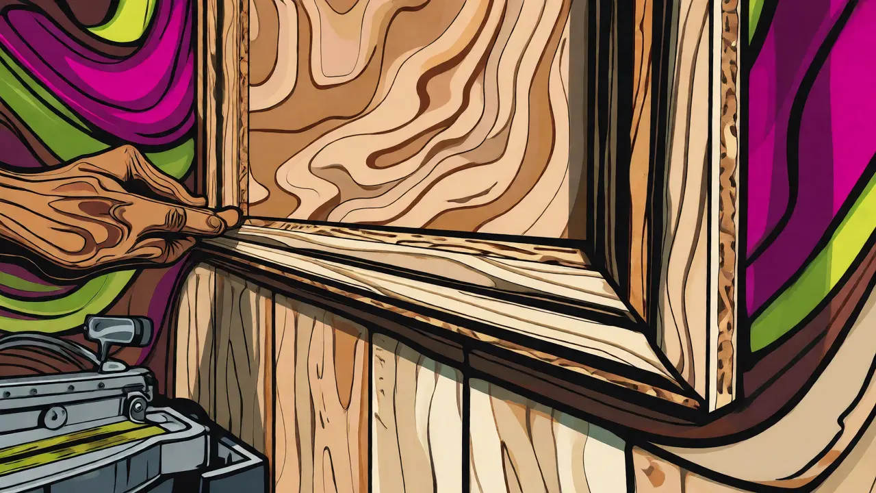 Detaillierte Cartoon-Darstellung beim Anbringen von Holzleisten an der Wand.