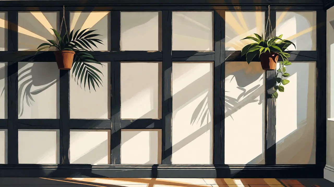 Farbenfrohe Illustration einer fertig gestrichenen Upcycling-Wand mit Rahmen.