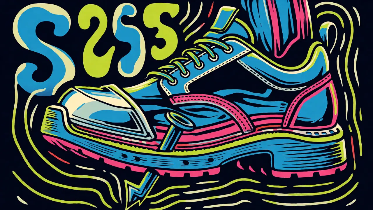 Illustration eines Sicherheitsschuhs mit Alukappe und Nagelschutz