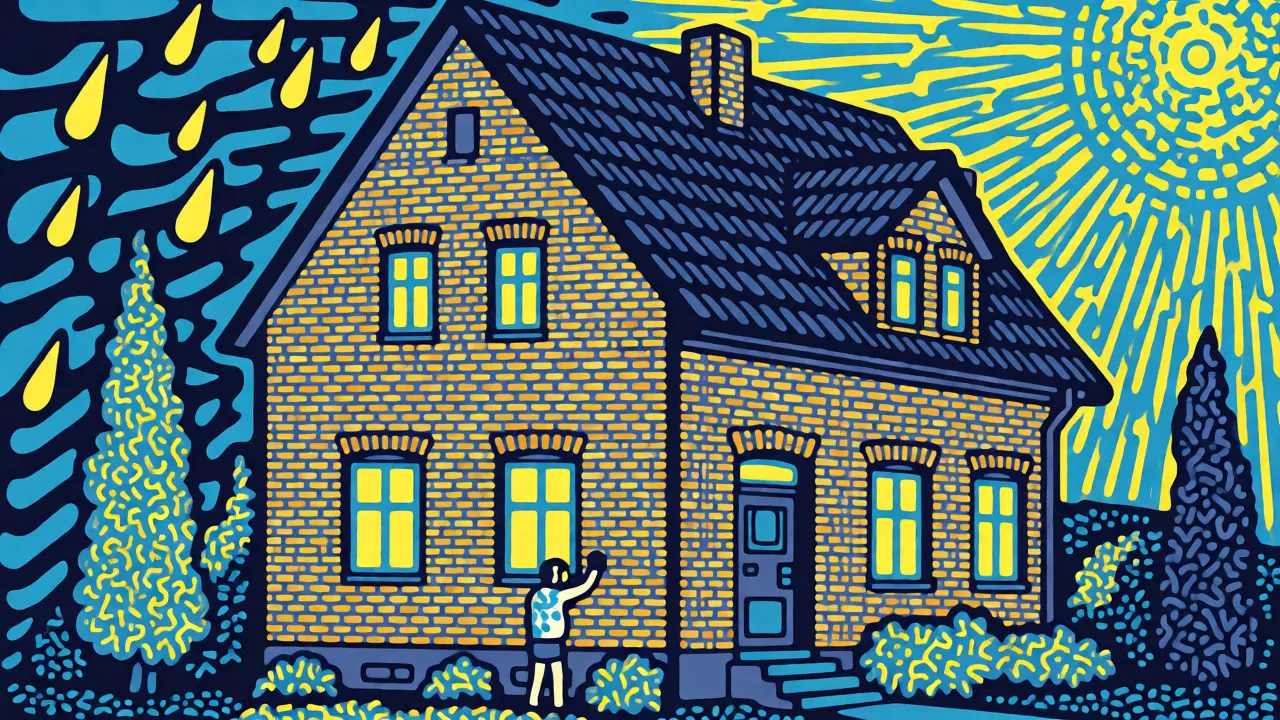 Künstlerische Darstellung eines Hauses mit langlebiger Ziegelriemchen-Fassade im Retro-Stil.