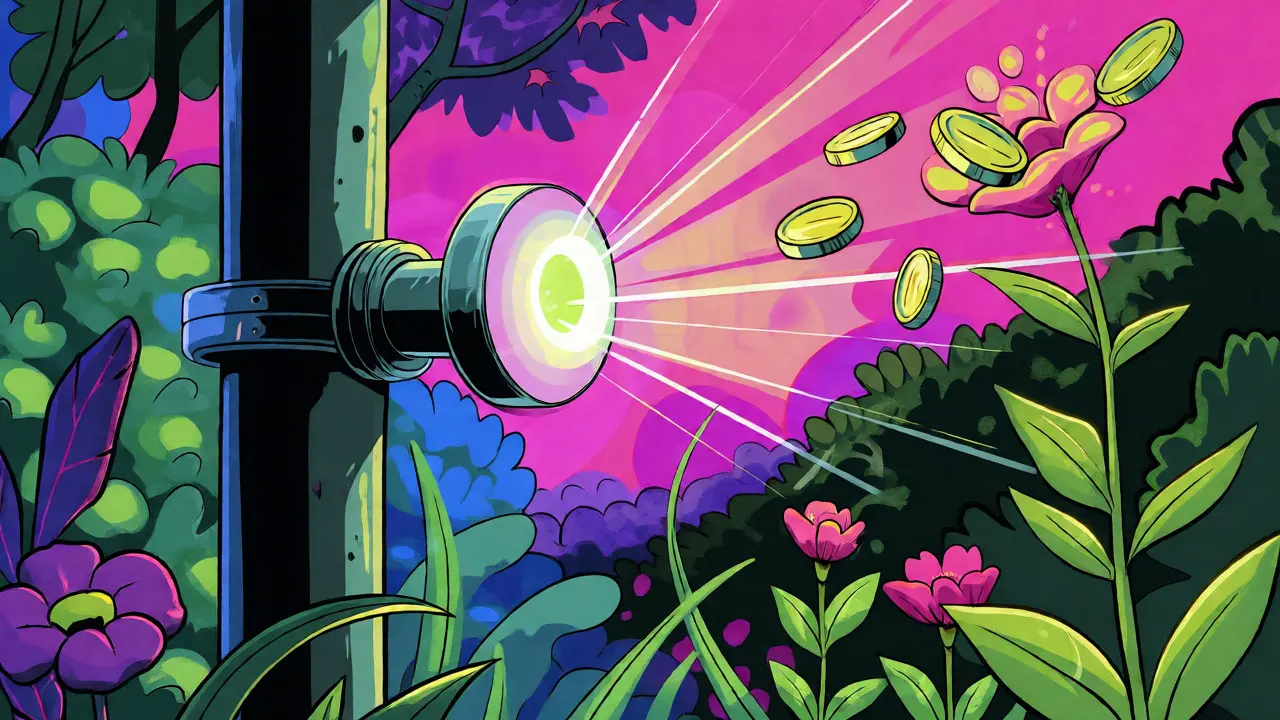 Smart-Sensor an einem Regenrohr im stilisierten Garten